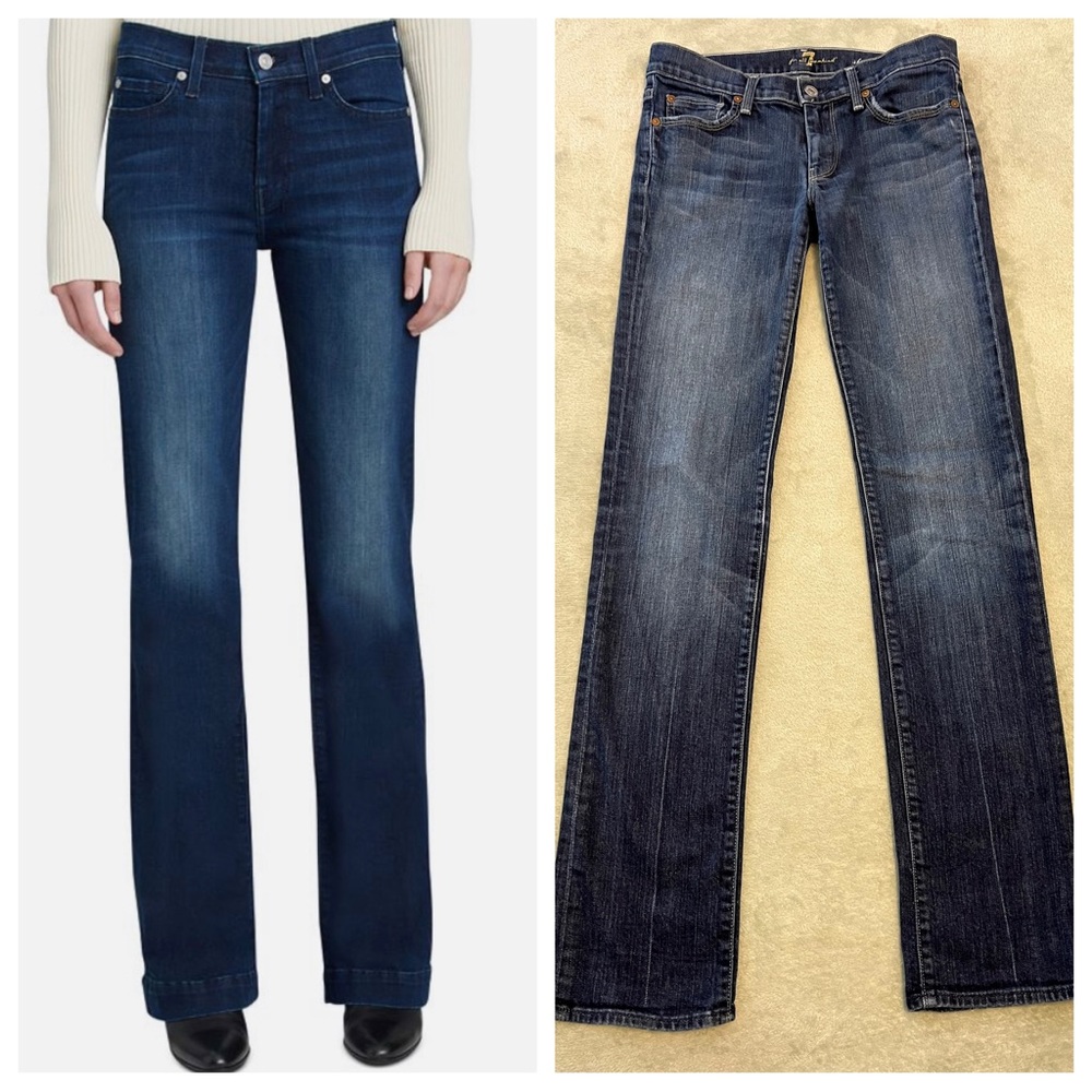 Auth 7 For All Mankind Straight Leg Distressed Dark Wash Soft Comfortable Jeans